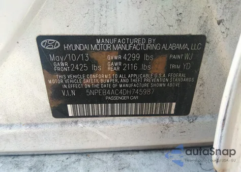 2013 Hyundai Sonata Gls from USA, damaged, VIN 5NPEB4AC4DH745987